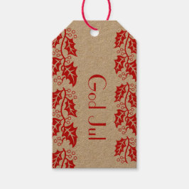 Gud Jul hollies in red - Presentetikett