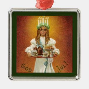 Gud Jul! Lucia med fester Julgransprydnad Metall