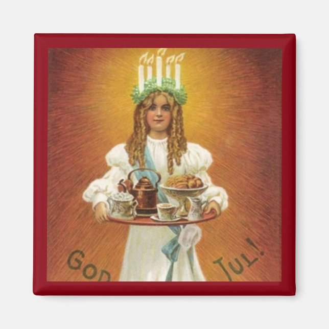 Gud Jul! Lucia med treat Magnet (Framsidan)