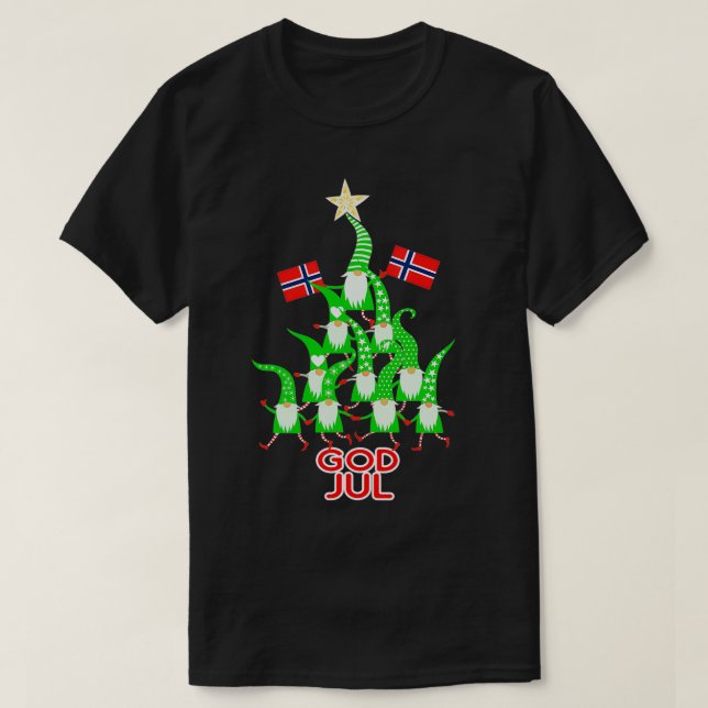 Gud Jul Nordic Gnomes Julgran Norska Fla T Shirt (Design framsida)
