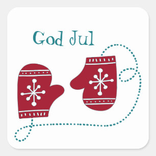 Gud Jul Scandinavian Red Mittens Fyrkantigt Klistermärke