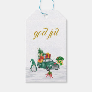 Gud Jul svensk Gnomes Gift Märkres Presentetikett