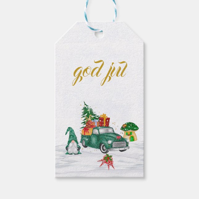 Gud Jul svensk Gnomes Gift Märkres Presentetikett (Framsidan)