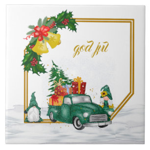 Gud Jul svensk Gnomes Grönt par Ceramic Tile Kakelplatta