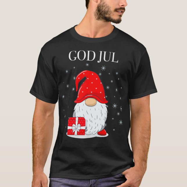Gud Jul svensk God jul Sverige Tomte Gnome T Shirt (Framsida)