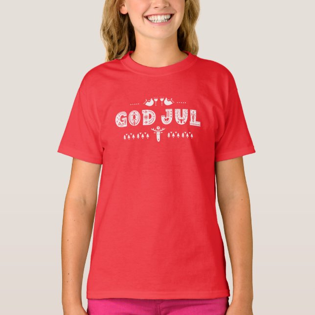 Gud Jul Svenska Ugly jul Scandinavian Script T Shirt (Framsida)