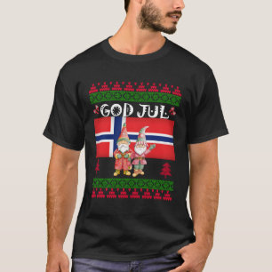 Gud Jul Ugly Norge Flagga Scandinavian Gnome T Shirt