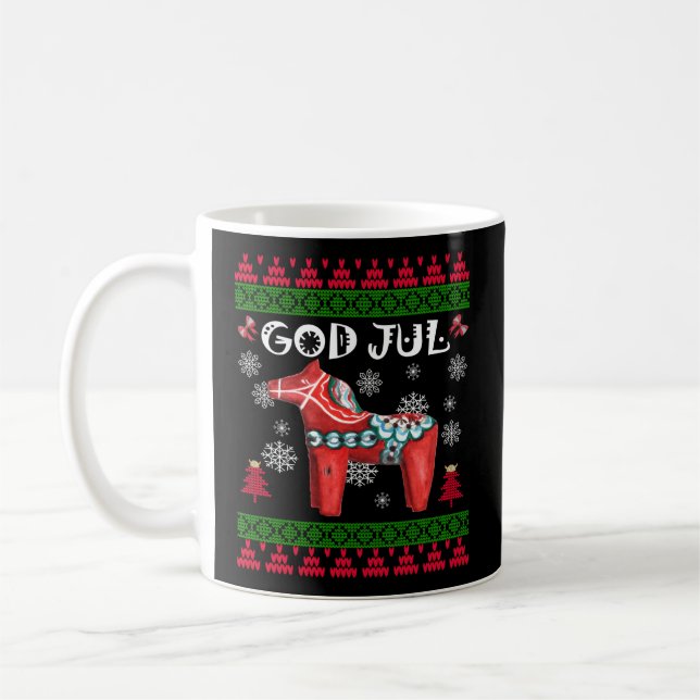 Gud Jul Ugly Scandinavian Dala Horse Kaffemugg (Vänster)