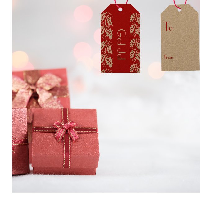 Gud Jul, vita hollier i rött - Presentetikett (Skapare uppladdad)