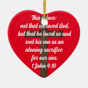 Gud Kärlek USA 1 John 4:10 Bible Verse Julgransprydnad Keramik