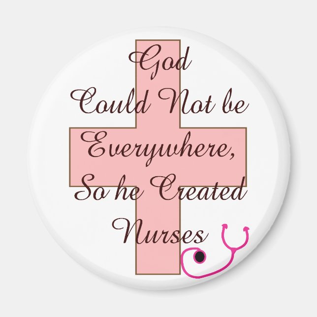 Gud kunde inte överallt NURSES rosa kor Magnet (Framsidan)
