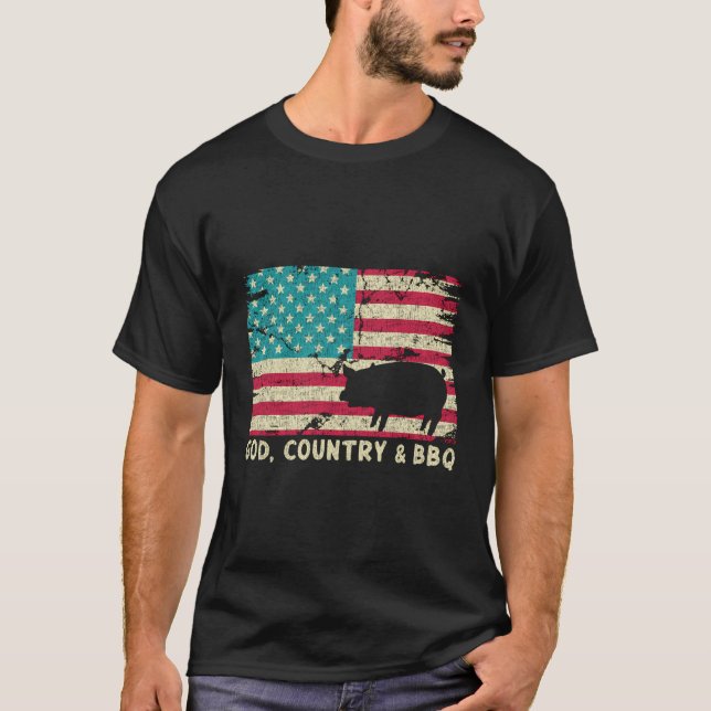 Gud Land och Bbq American Flagga Christian T Shirt (Framsida)