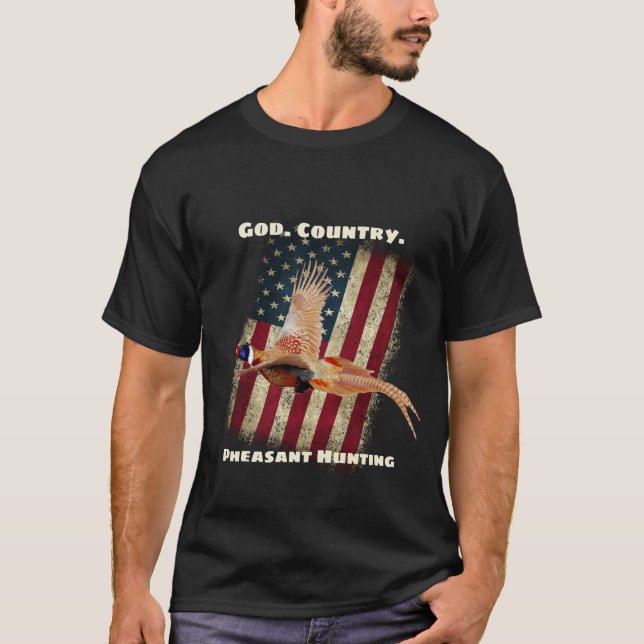 Gud. Land. Pheasant Hunting Patriotic T Shirt (Framsida)