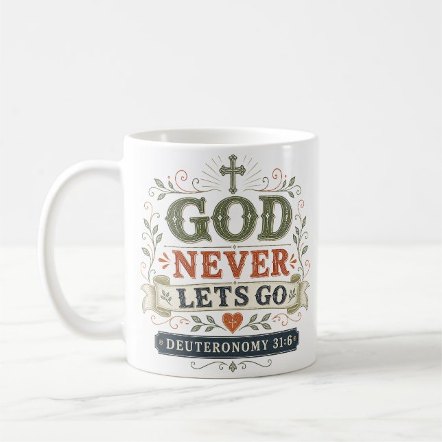 Gud Låter Aldrig Gå Andlig Morgonandakt Kaffemugg (Vänster)