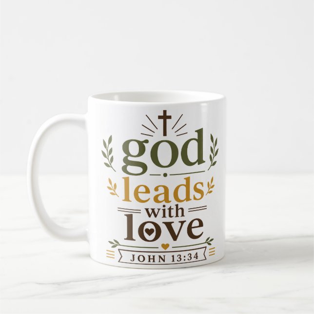 Gud Leder Med Kärlek Inspirerande Skriftcitat Kaffemugg (Vänster)