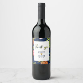 Gud & Marin | Tropisk Bröllopskustomiserad Vinetik Vinflaska Etikett