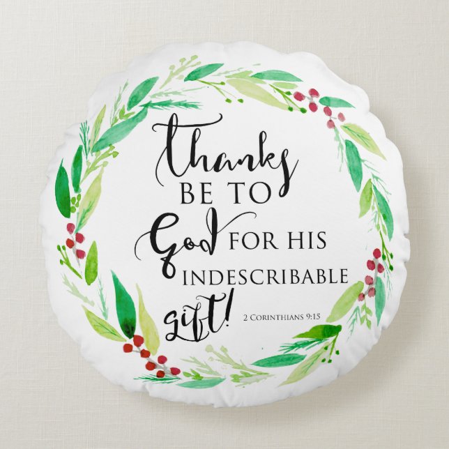 Gud obeskrivlig Gift Bible Verse jul Rund Kudde (Framsidan)