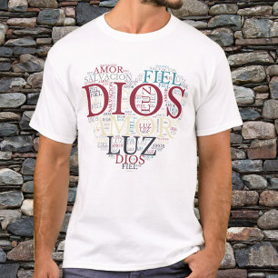 Gud och Faith Heart Manar Christian Spanska T Shirt