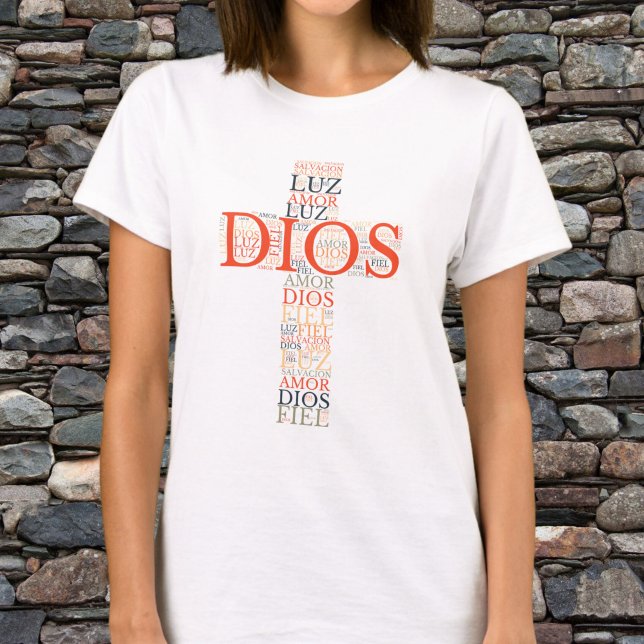 Gud och Faith Kor Kvinnors kristna spanska T Shirt (Skapare uppladdad)