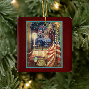 Gud och fosterland patriotisk jul julgransprydnad keramik