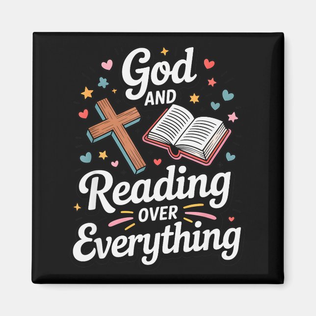 Gud Och Läsning Över Allt Bibel Tro  Magnet (Framsidan)