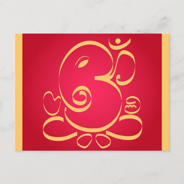 Gud Om Ganesha på rött Vykort (Framsida)
