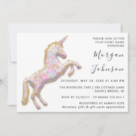 Gud Pink Enhörning Häst Vit Födelsedag Baby Shower Inbjudningar
