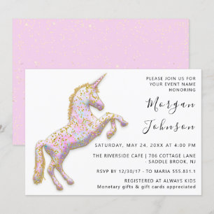Gud Pink Enhörning Häst Vit Födelsedag Baby Shower Inbjudningar