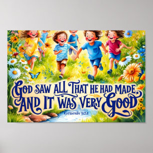 Gud såg allt han hade Christian Nursery Wall Art Poster