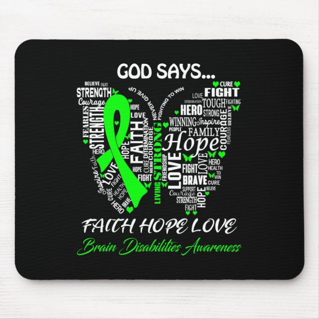 Gud säg Faith Hope Kärlek Brain Disabilities Aware Musmatta (Framsidan)