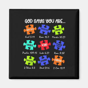 Gud säger att du är ett "Autism Awareness Puzzle"  Magnet