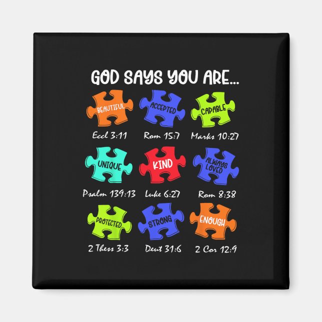 Gud säger att du är ett "Autism Awareness Puzzle"  Magnet (Framsidan)