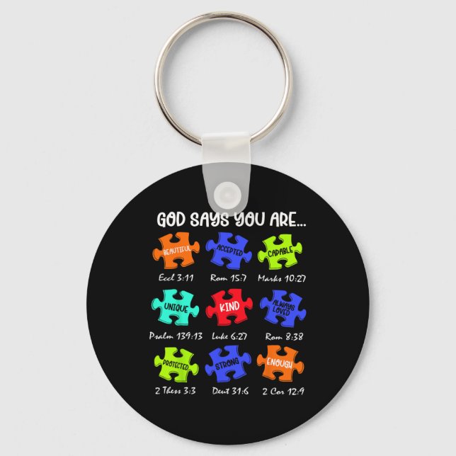 Gud säger att du är ett "Autism Awareness Puzzle"  Nyckelring (Framsida)