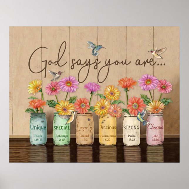 Gud säger att du är Gerbera och Hummingbird Poster (Framsidan)