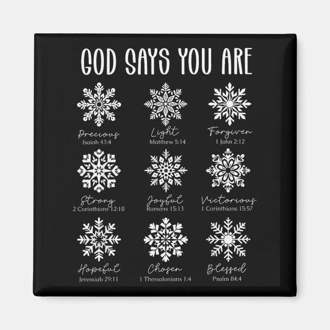 Gud säger att du är kristen snöflinga jul bibel magnet (Framsidan)