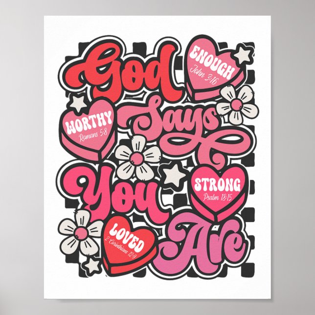Gud säger att du är Valentine Candy Heart Christia Poster (Framsidan)