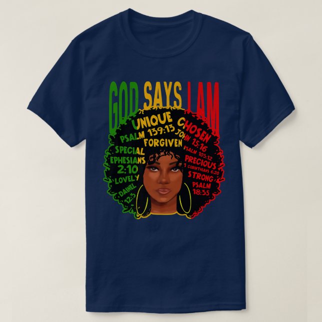 Gud säger att jag är Afro African American Black W T Shirt (Design framsida)