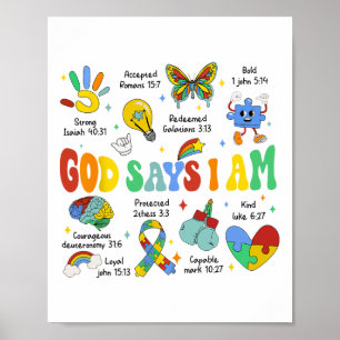 Gud säger att jag är Autism Awareness Kids Christi Poster