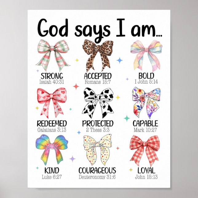 Gud säger att jag är Coquette Bow Religiösa Christ Poster (Framsidan)