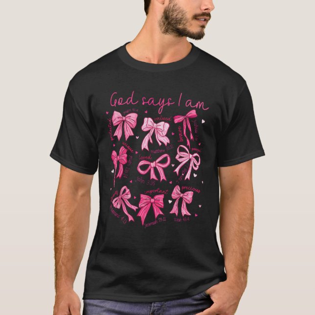 Gud säger att jag är coquette rosa coquette bovar  t shirt (Framsida)