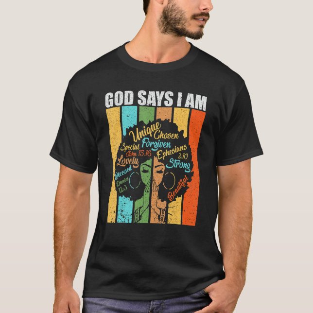 Gud säger att jag är Pride African Girl Black Hist T Shirt (Framsida)