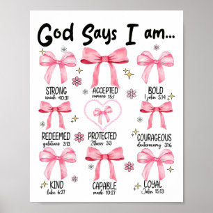 Gud säger att jag är rosa Coquette kristen Jesus g Poster