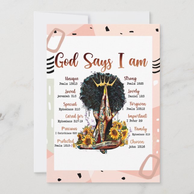 Gud säger att jag är svarta kristna kvinnor Melani Inbjudningar (Framsida)