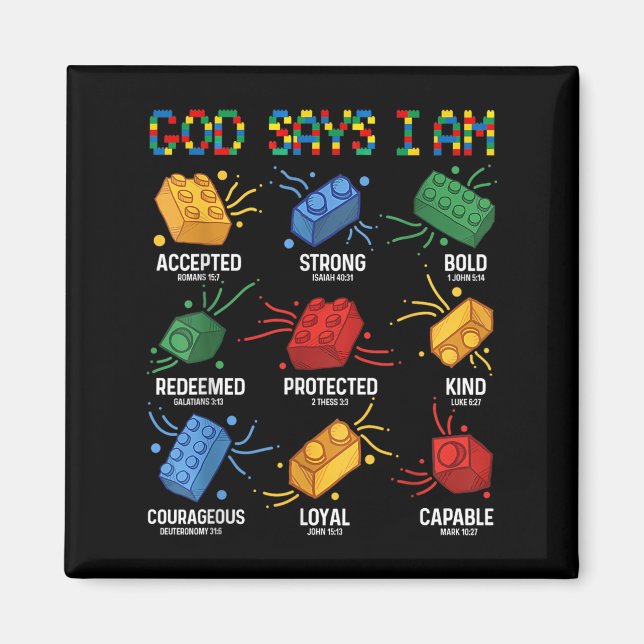 Gud säger att jag Bygger Brick Master Builder Bloc Magnet (Framsidan)