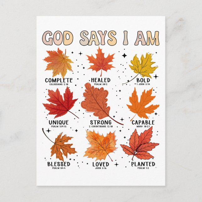 Gud säger att jag faller thanksgiving tack och lov helg vykort (Framsida)