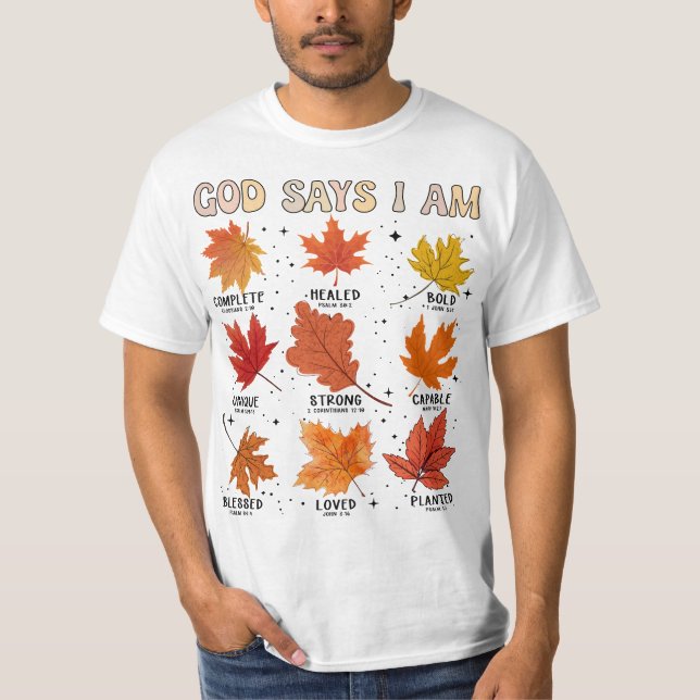 Gud säger att jag faller thanksgiving tack och lov t shirt (Framsida)