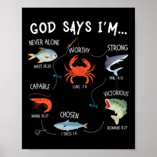 Gud säger att jag fiskar kristen Fisher Bibelvers Poster
