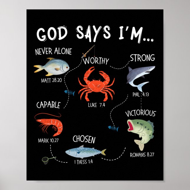 Gud säger att jag fiskar kristen Fisher Bibelvers Poster (Framsidan)