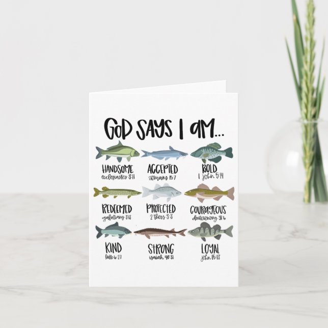 Gud säger att jag fiskar kristen Religiösa Bible V Kort (Framsida)