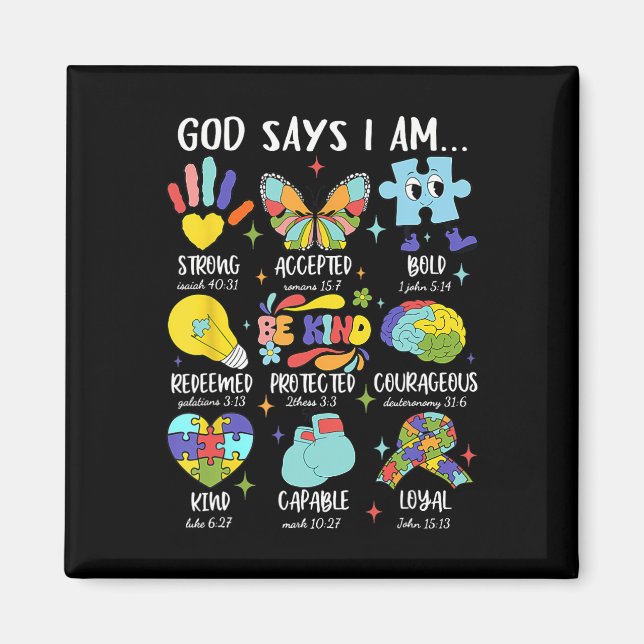 Gud säger att jag ska vara snäll Autism Acceptans  Magnet (Framsidan)